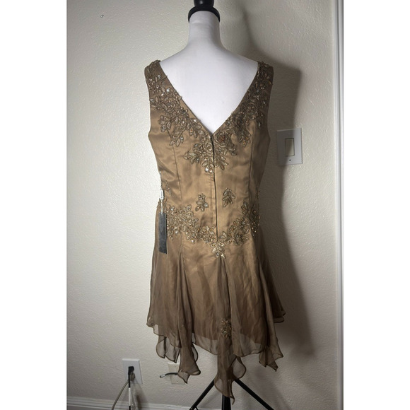 Sheer Beaded Floral Dress Y2K VNeck Asymmetrical Handkerchief Fairy Sequin Hi-Lo - Picture 3 of 12